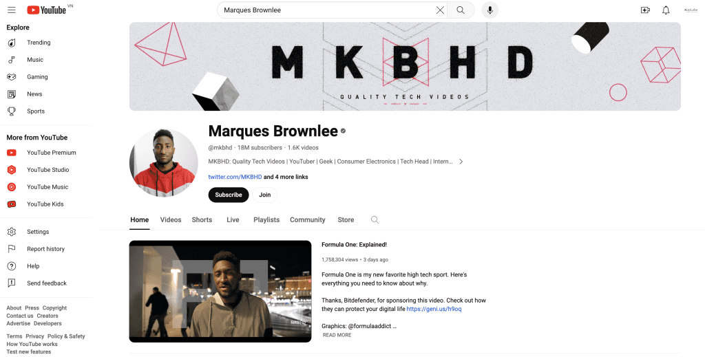 Channel art of tech giant Marques Brownlee (MKBHD) is a stellar example of effective branding